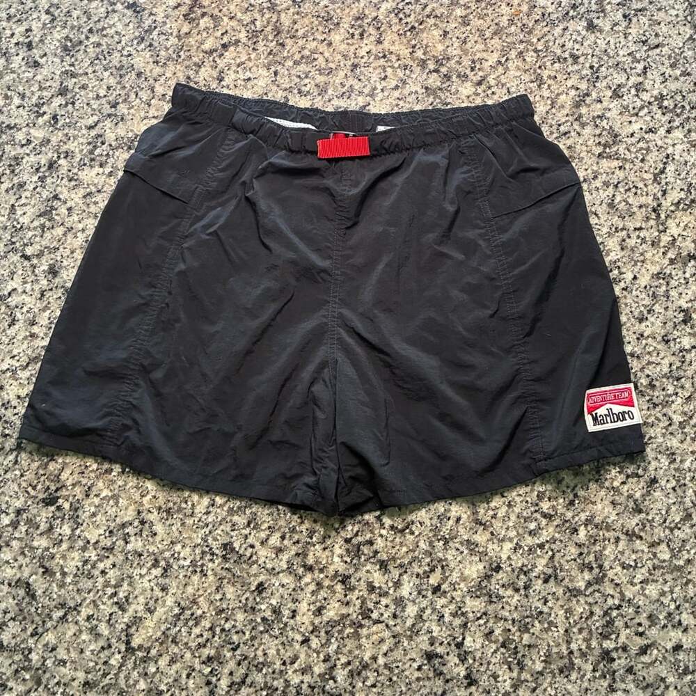 Vintage Marlboro Adventure Team Black Nylon Swim Trunks Shorts